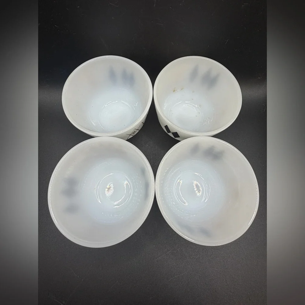 4 Federal Glass Vintage MCM Milk Glass Atomic Harlequin Dessert Custard Cups - Picture 7 of 11